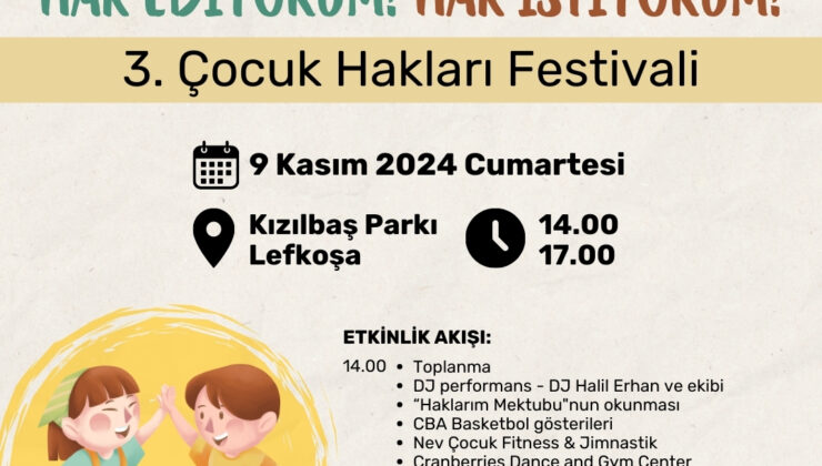 “3. Çocuk Hakları Festivali” 9 Kasım’da Lefkoşa Kızılbaş Parkı’nda yapılacak