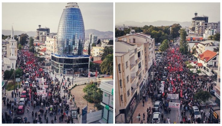 Öğretmen Sendikaları Lefkoşa Şehitler Anıtı önünde 40 örgütün desteğiyle eylem yaptı