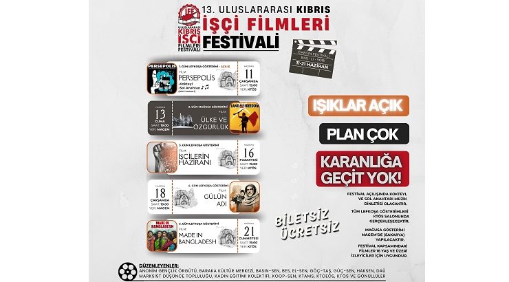 Uluslararası Kıbrıs İşçi Filmleri Festivali 11 Haziran’da başlayacak