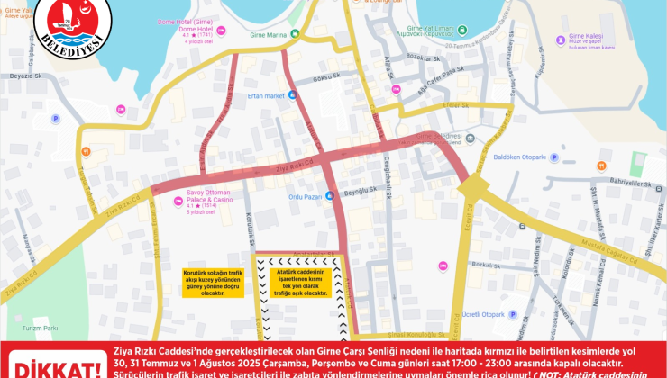 Girne Çarşı Şenliği nedeniyle bazı yollar geçici süreyle trafiğe kapatılacak