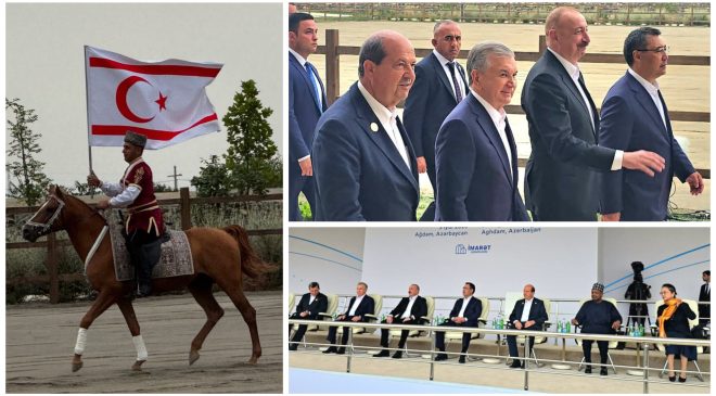Cumhurbaşkanı Tatar, Azerbaycan Cumhurbaşkanı Aliyev’in özel konuğu olarak Atların Zafer Gösterisini izledi