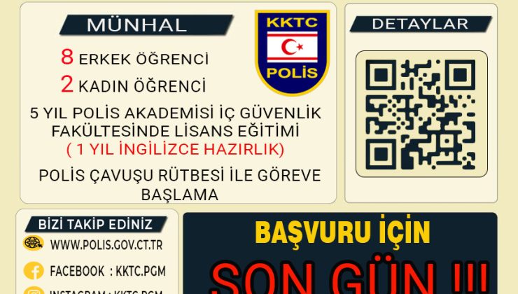 Polis Akademisi’ne KKTC’den alınacak 10 öğrenci için başvurular bugün bitiyor