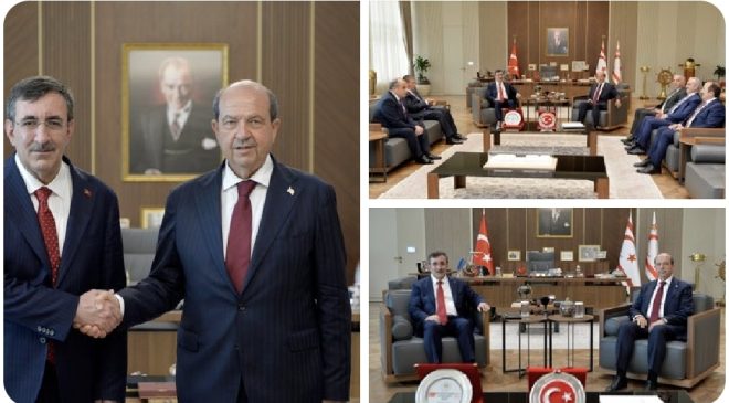 Cumhurbaşkanı Ersin Tatar, Türkiye Cumhuriyeti Cumhurbaşkanı Yardımcısı Cevdet Yılmaz’ı kabul etti