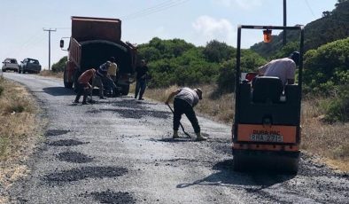 Dipkarpaz-Zaferburnu yolunda asfaltlama çalışması