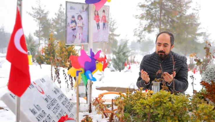 Enkazdan kurtulan baba teselliyi yitirdiği ailesinin kabrinde buluyor