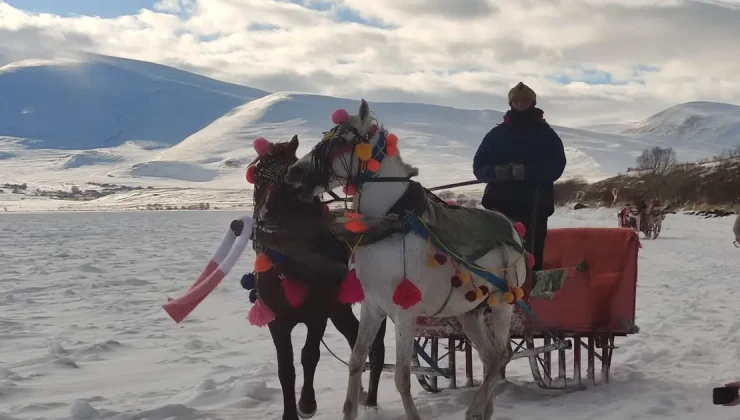 Halay çektiler, atlı kızakla gezdiler. Çıldır Gölü tamamen dondu